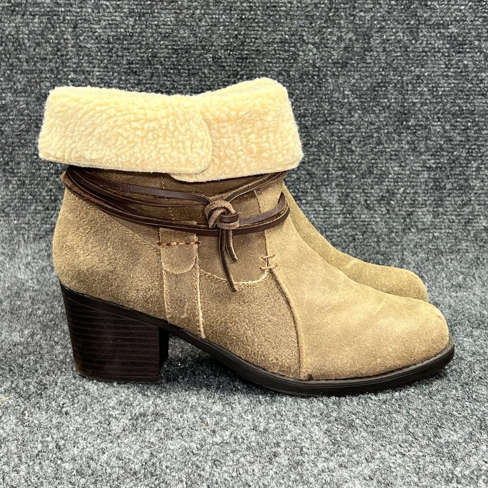 Eddie Bauer Louise‎ Ankle Boots Women's 8 Tan Leather Faux Fur Insulated Booties